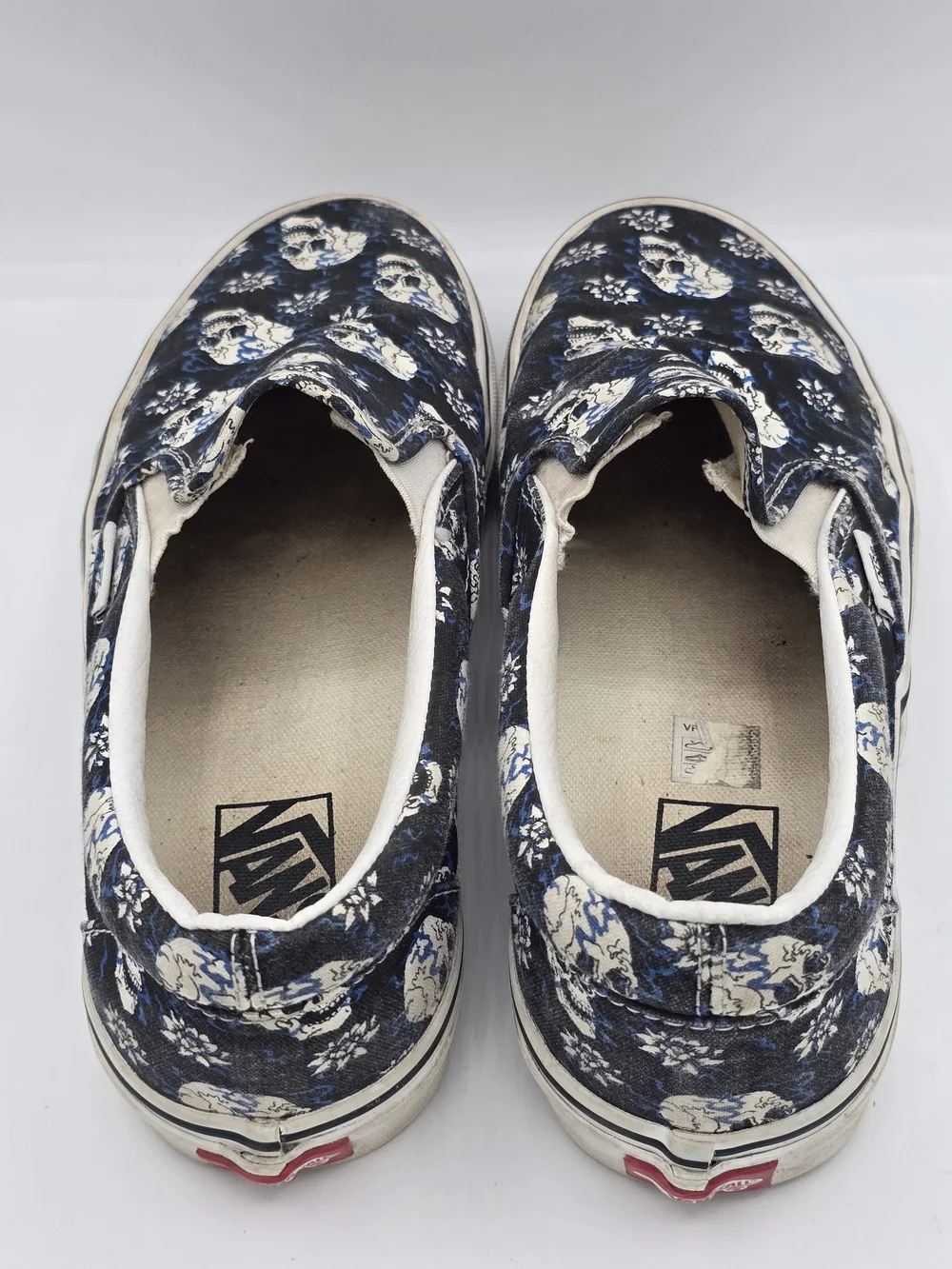 Vans Black Blue Skull Floral Classic Slip-On Skate Shoes